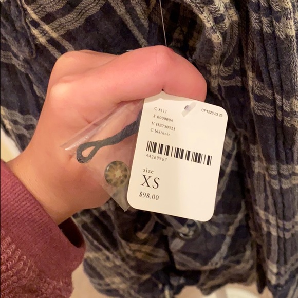 Free People Flannel Navy and White - Picture 3 of 4